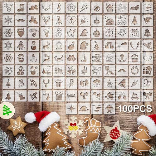 Fainne 100 Pcs 2 Inch Christmas Stencils Small Stencils for Painting | Reusable Craft Stencils, DIY Scrapbook, Wood Wall Fabric Rock Chalkboard Sign Painting, Home Art Decor Projects - style: Santa Style