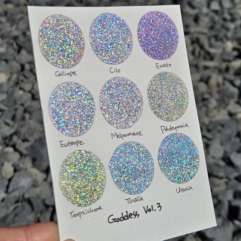IUILE Handmade Watercolor Paints - Goddess Vol. 3 Dot Card (9 colors). Super Shift, Holographic, Metallic, Shiny, Shimmer - color: Goddess Vol. 3 Dot