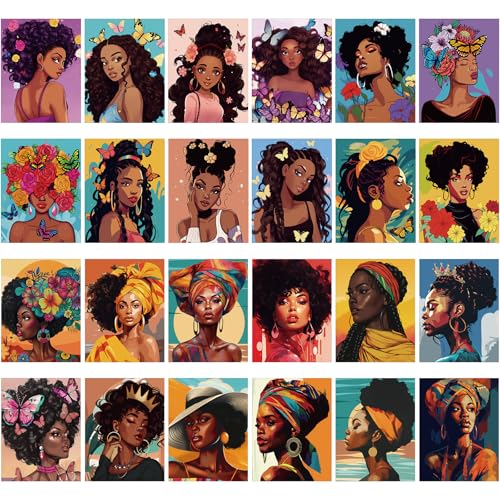 Sherr 24 Pcs Pre Drawn Canvas for Painting Adult Pre Printed Canvas Bulk Sip and Paint Kit Stretched Panels Paint Set for Theme Valentine Painting Night Party Favor(Afro Lady,8 x 10 Inch) - size: 8 x 10 Inch, style: Afro Lady