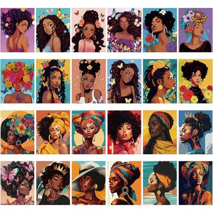 Sherr 24 Pcs Pre Drawn Canvas for Adult, Afro Lady, 8 x 10 Inch - size: 8 x 10 Inch, style: Afro Lady