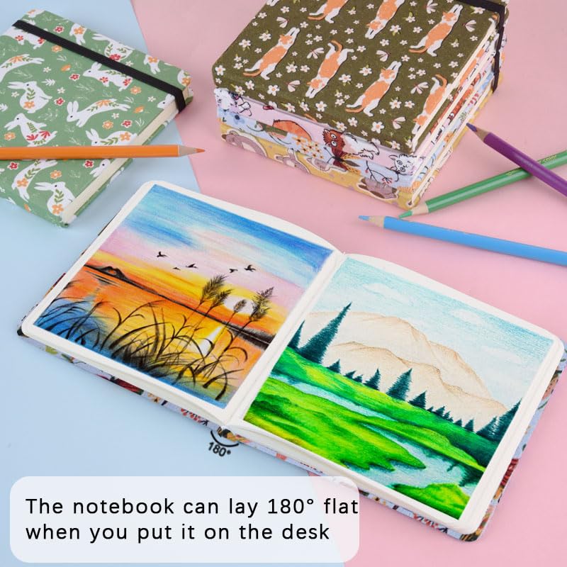 qianshan 4.8" x 4.8" Hardcover Sketchbook,Small Mixed Media Sketch Pad,96 Sheets 80gsm Acid-Free Artist Travel Journal Pocket Blank Notepad for Adults Drawing Painting,Art Supplies.Blue Butterfly - color: 80gsm Cloth-blue butterfly