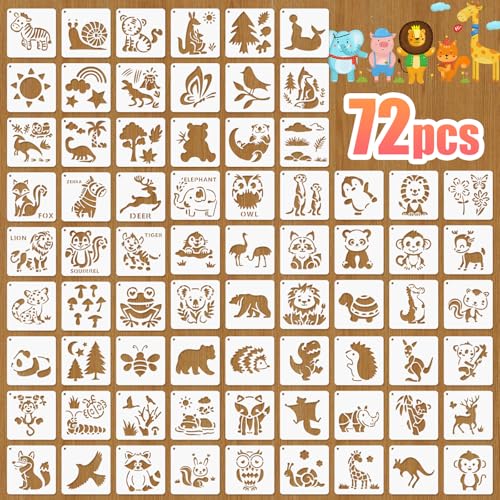 72 Pcs Animal Stencils for Painting, Reusable Wildlife & Creature Animal Painting Templates - Lion, Elephant, Zebra, Panda Craft Kit for Wall Murals, Fabric Art, Wood Signs, Kids Classroom Projects - color: 72 Sheets Animal