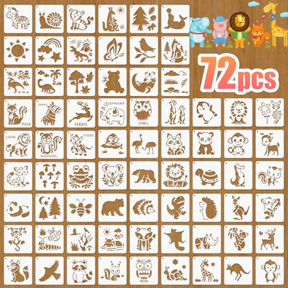 72 Pcs Animal Stencils for Painting, Reusable Wildlife & Creature Animal Painting Templates - Lion, Elephant, Zebra, Panda Craft Kit for Wall Murals, Fabric Art, Wood Signs, Kids Classroom Projects - color: 72 Sheets Animal