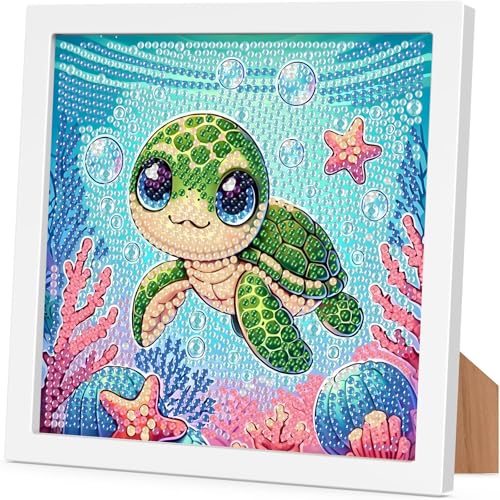 Arttoplus Sea Turtle Diamond Art Painting Kits for Kids with Frame 7x7 inch | Turtle Diamond Art for Kids Ages 4-8-12 with Frame, Easy Small Cute Animal Gem Painting Kit for Gift Home Wall Decoration - color: CC965-US