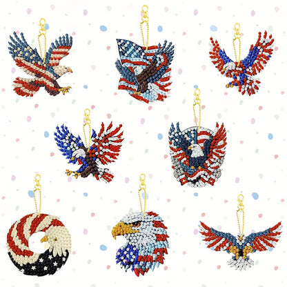 8 PCS Diamond Art Keychain Kits for Kids, DIY Diamond Painting Crafts, Beginner Art Kit, Arts & Crafts Gift - color: Patriotic Eagle, size: Animals