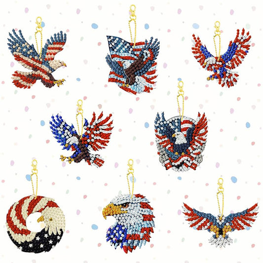 8 PCS Diamond Art Keychain Kits for Kids, DIY Diamond Painting Crafts, Beginner Art Kit, Arts & Crafts Gift - color: Patriotic Eagle, size: Animals