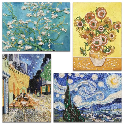 Muzagroo Art Van Gogh Pearl Art Kits for Adults DIY 5D Pearl Painting 4PCS - color: 20-Pearl Van Gogh