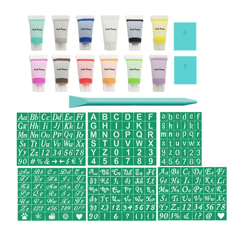 JAJADO Silk Screen Stencils Letters Stencils Numbers Chalk Paste Starter Kits 20 Pcs, Adhesive Screen Printing Stencils Mesh Transfers Chalk Paint for Craft Stencils Painting on Wood DIY T-Shirt Card - color: 5+12+3