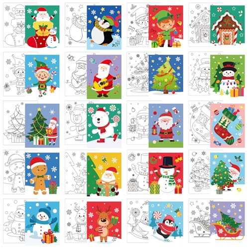 Sherr 20 Pcs Christmas Pre Drawn Canvas for Painting for Adults | Bulk 8" x 10" Pre Stretched Outline Painting Boards for Beginners Students, Happy New Year Party Favor - style: Holiday