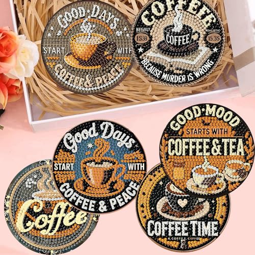 8Pcs Coffee Diamond Art Coasters Kits, Diamond Painting Coasters Kit | Coffee Diamond Art Painting Coasters Kits with Holder,DIY Diamond Art Coaster Kit for Beginners Adults Craft Supplies Gift - color: Inspirational Coffee