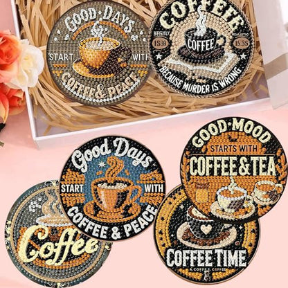 8Pcs Coffee Diamond Art Coasters Kits, Diamond Painting Coasters Kit | Coffee Diamond Art Painting Coasters Kits with Holder,DIY Diamond Art Coaster Kit for Beginners Adults Craft Supplies Gift - color: Inspirational Coffee