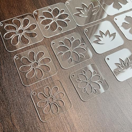 NUO RUI Mandala Stencil Set, 15 Clear Acrylic Stencils, 5 Assorted Designs, 3 Size Options, for Dot Art and Painting (Pattern 4)