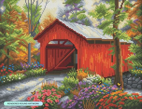 DIAMOND ART CLUB Red Covered Bridge Diamond Art Kits for Adults | Premium Diamond Painting Kit, Fun DIY Crafts for Adults, Round Diamond Art Canvas by Chuck Pinson, 17" x 13" (42.6 x 32.8 cm) - color: Red Covered Bridge