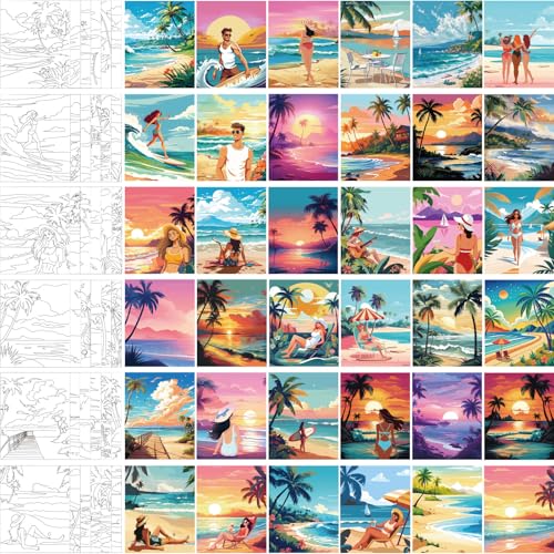Harloon 36 Pcs 8 x 10 Inch Pre Drawn Canvas for Painting Afro Queen Pre Stretched Canvas Painting for Adults Sip and Paint Party Supplies Favor - style: Hawaiian