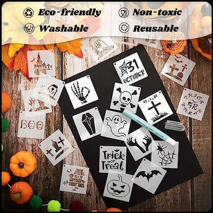 Fainne 100 Pcs 2 Inch Halloween Stencils Small Stencils for Painting | Reusable Craft Stencils, DIY Scrapbook, Wood Wall Fabric Rock Chalkboard Sign Painting, Home Art Decor Projects - style: Ghost