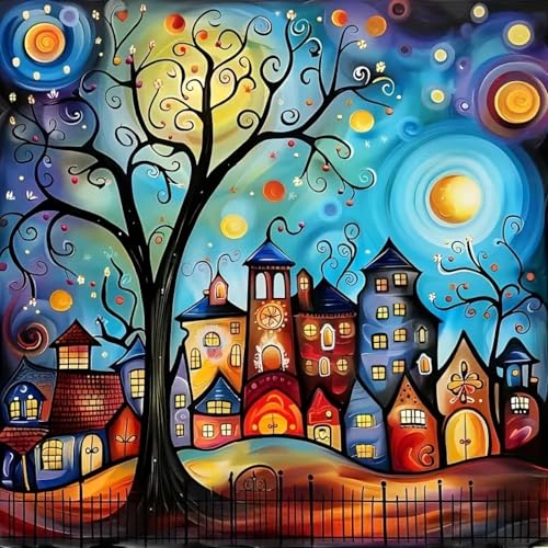 WCHUIMM Country Diamond Art Kits for Adults, Street Town 5D Diamond Painting Kits for Beginner,DIY Round Full Drill Diamond Paintings Picture Gem Art&Crafts Home Decor 11.8x15.8in - color: 25-05 Street Town