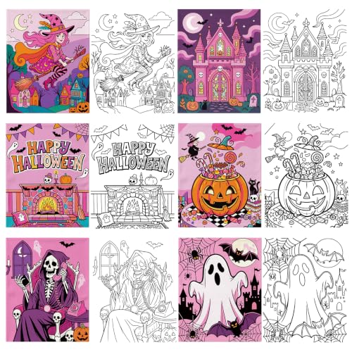 Niteform Pre Drawn Canvas to Paint, Pre Printed Canvas Boards, Pre Stretched Outline Painting Kits for Beginners, Adults, Party Favors & Spring Craft Activities (8 * 10-Halloween) - style: 8*10-Halloween