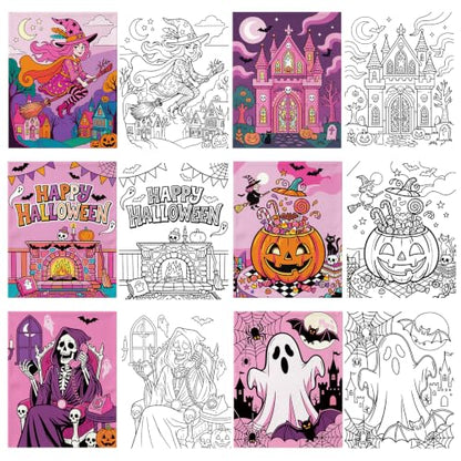 Niteform Pre Drawn Canvas to Paint, Pre Printed Canvas Boards, Pre Stretched Outline Painting Kits for Beginners, Adults, Party Favors & Spring Craft Activities (8 * 10-Halloween) - style: 8*10-Halloween
