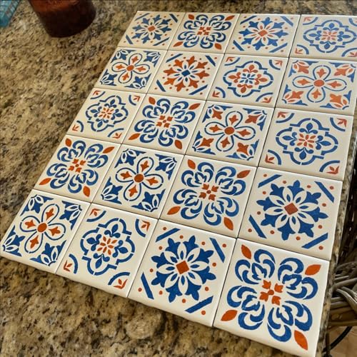 Talavera Stencil Mexican Stencils for Painting 4"x4" | Tile Stencil Folk Art Stencils for Painting on Furniture Wall Stairs Fabric DIY Crafts Decor - style: Tile 25P/4IN
