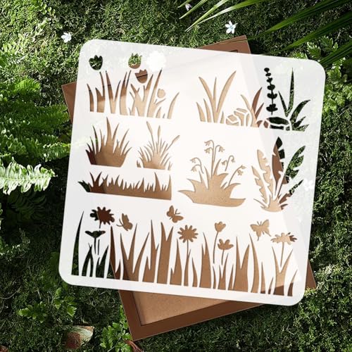 8 Styles Grass Flower Bushes Stencil for Painting, 11.8"x11.8"Reusable Plants Stencil Drawing Template, DIY Craft Paint Template for Wall Home Decor Wood Burning Card Journal Fabric | Flower Bushes Plants Drawing Template for Wall Home Decor, Wood Burning