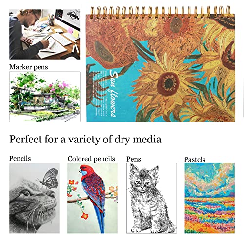 A4 Spiral-Bound Sketchbook，SuyuanArt Sketch Paper Pad, 120 Pages (60sheets) of Premium 160 GSM Smooth Thick Paper, Mixed Media Sketch Book Drawing and Sketching for Kids Adults - color: Sunflowers A4