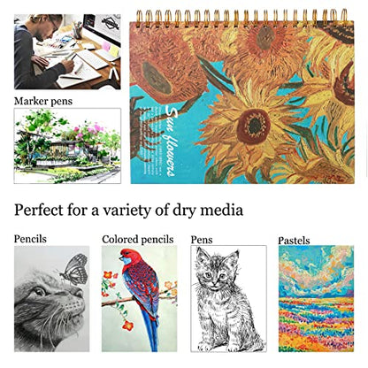 A4 Spiral-Bound Sketchbook，SuyuanArt Sketch Paper Pad, 120 Pages (60sheets) of Premium 160 GSM Smooth Thick Paper, Mixed Media Sketch Book Drawing and Sketching for Kids Adults - color: Sunflowers A4