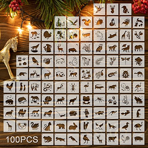 Fainne 100 Pcs 2 Inch Animals Stencils Small Stencils for Painting | Reusable Craft Stencils, DIY Scrapbook, Wood Wall Fabric Rock Chalkboard Sign Painting, Home Art Decor Projects - style: Animals