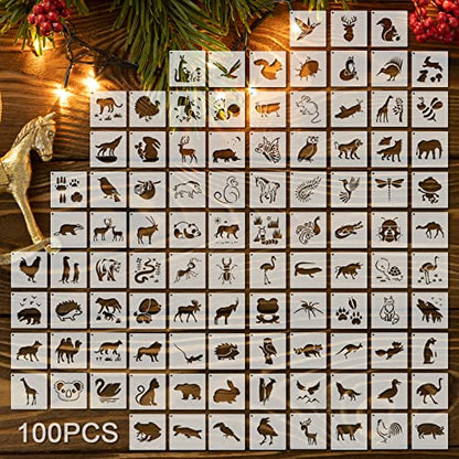 Fainne 100 Pcs 2 Inch Animals Stencils Small Stencils for Painting | Reusable Craft Stencils, DIY Scrapbook, Wood Wall Fabric Rock Chalkboard Sign Painting, Home Art Decor Projects - style: Animals