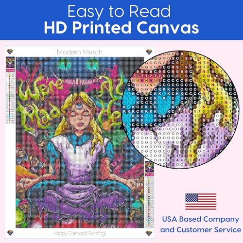 Modern Merch Alice in Wonderland Diamond Art Kits for Adults 'We're All Mad Here' 5D Diamond Painting for Adults, DIY Trippy Wall Art, Cross Stitch Gem Art, Full Round Drill 12x16 - color: Alice in Wonderland