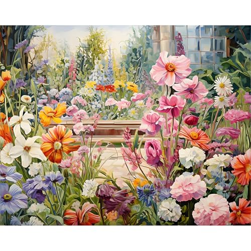 Paint by Numbers Kit for Adults, Garden Flowers Number Painting Canvas Kit - color: LBOPNFP10