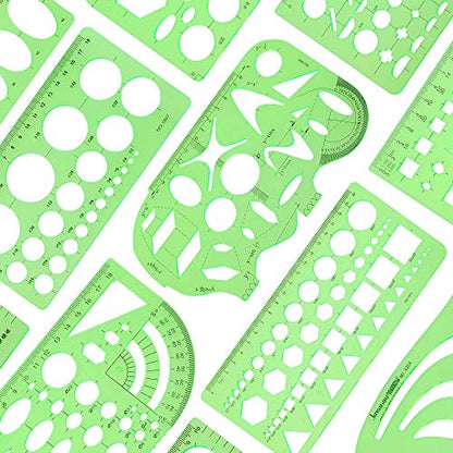 Angrox Geometric Drawings Templates Measuring Geometry Rulers 15 Pcs with 1 Pack File Bag for Design School Studying Office Building…
