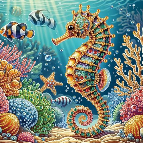 Stalente Diamond Painting Kits for Adults Seahorse, 5D Special Shape Diamond Art Kits for Beginners, Crystal Rhinestones Diamond Painting for Home Wall Decoration Gift 12×12inch Animal