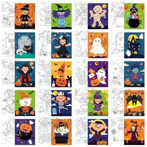 Sherr 20 Pcs Halloween Pre Drawn Canvas for Adults Pumpkin Outline Pre Drawn Stretched Cotton Canvas to Paint Party Set, 8 x 10'' - style: Halloween