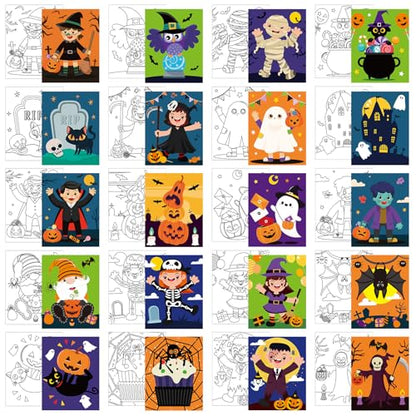 Sherr 20 Pcs Halloween Pre Drawn Canvas for Adults Pumpkin Outline Pre Drawn Stretched Cotton Canvas to Paint Party Set, 8 x 10'' - style: Halloween