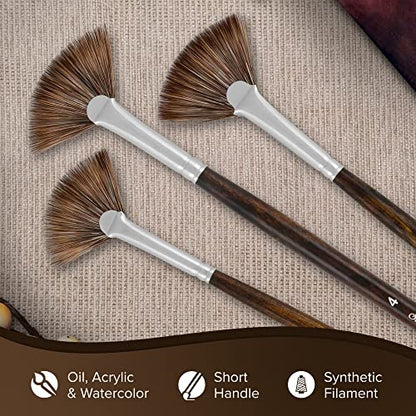 Silver Brush Limited Monza Fan Oil and Acrylic Paintbrush, Size 4 | Short Handle, Fine Point Stiff Synthetic Mongoose Bristle, Textured Strokes, Softening, Blending, Superb Paint Absorbency