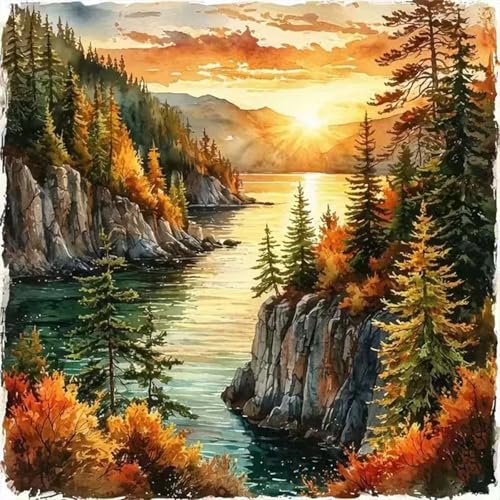 KYOQFVN Landscape Diamond Painting Kits for Adults, Forest Diamond Art Kits for Adults, 5D Autumn Scenery Diamond Painting Full Drill Diamonds Dot for Wall Decor 14x14 inch - color: JX0421-US
