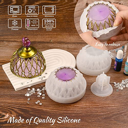Jar Resin Mold, Jar Silicone Molds with Lid, Large Resin Jar Mold with 100 Pieces Rhinestones for DIY Trinket Storage, Jewelry Container, Candle Jars, Craft Gifts - color: Rhinestones Jar Mold