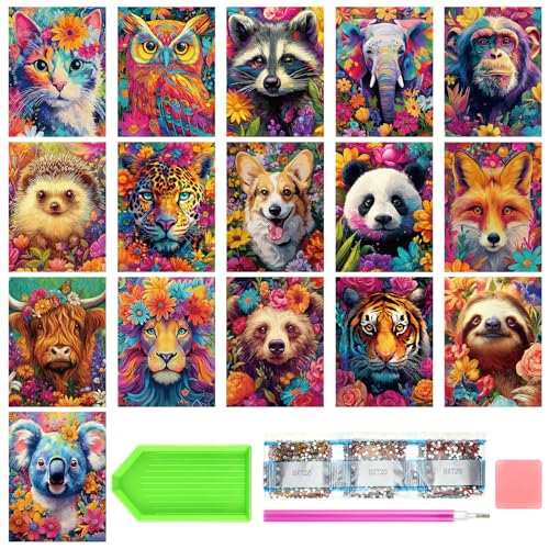 Jaloro 16 Pack 5D Diamond Painting Kits Round Animal Art,Animal - style: Animal