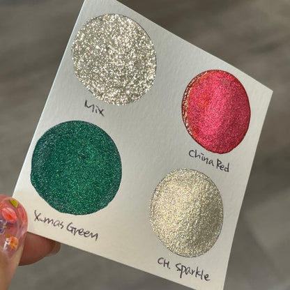 IUILE Handmade Watercolor Paints - Jingle Bell Dot Card (6 colors). Metallic, Shiny, Shimmer - color: Jingle Bell Dot