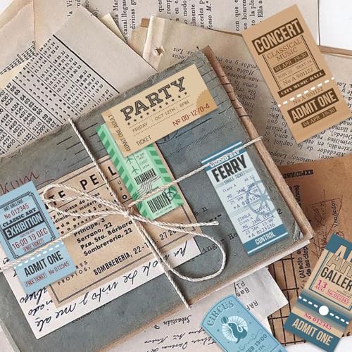 200Pcs Vintage Washi Stickers for Scrapbooking Supplies & Junk Journaling | Aesthetic Stickers for Water Bottles, Craft Kits, Bullet Journals - style: Tickets