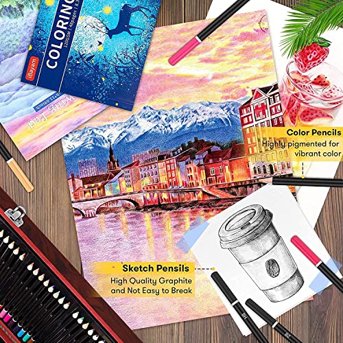iBayam 150-Pack Deluxe Wooden Art Set Crafts Drawing Painting Kit | 1 Coloring Book, 2 Sketch Pads, Creative Gift Box for Adults Artist Beginners Kids Girls Boys - color: Natural