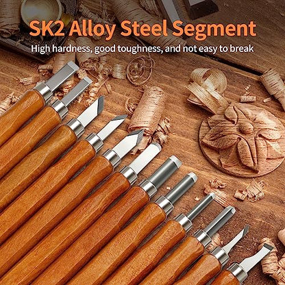 Wood Carving Tools Kit - Wood Carving Knife Set for Beginners, Professionals, Hobbyists, Artists, and Sculptors - Multipurpose Sculpting, Soap Carving, Pumpkin Carving(WOOD HANDLE)