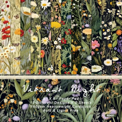 6x6 Inch Scrapbook Paper Pad-24 Single-Sided Sheets with 12 Unique Wildflower Designs-Perfect for Crafting, Card Making and DIY Projects - color: 6x6 Wildflower