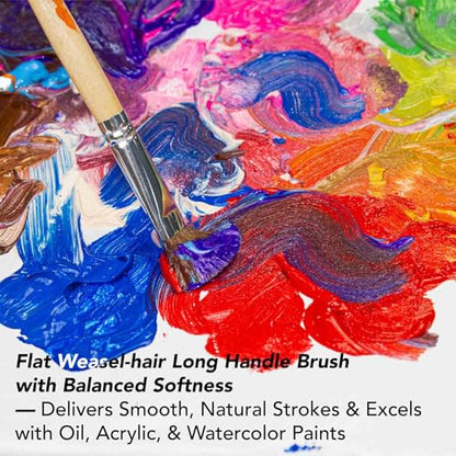 14 Paint Brushes Set with Brush Holder, Includes Hog Bristle & Weasel Hair Brushes for Oil, Acrylic, and Watercolor, Rotating Metal Clamp Convenient Storage and Positioning During Painting