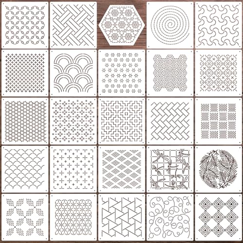 Sashiko Stencil Embroidery Stencils for Crafts Reusable 4.7" | Washable Fabric Stencils Sashiko Pattern Quilting Stencil for Sewing Hand Quilting Drawing Line - style: Sashiko