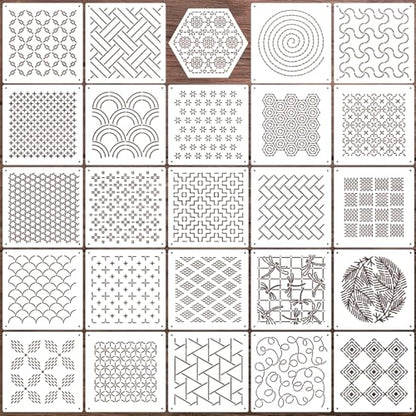 Sashiko Stencil Embroidery Stencils for Crafts Reusable 4.7" | Washable Fabric Stencils Sashiko Pattern Quilting Stencil for Sewing Hand Quilting Drawing Line - style: Sashiko