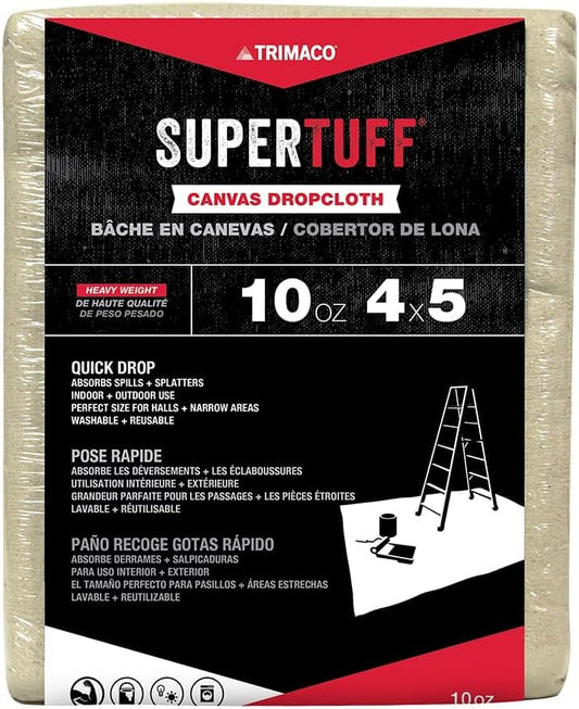 Trimaco SuperTuff 10 oz Thick Heavyweight Canvas Drop Cloth, 4-feet x 5-feet (Pack of 12) - size: 4-feet x 5-feet (Pack of 12)
