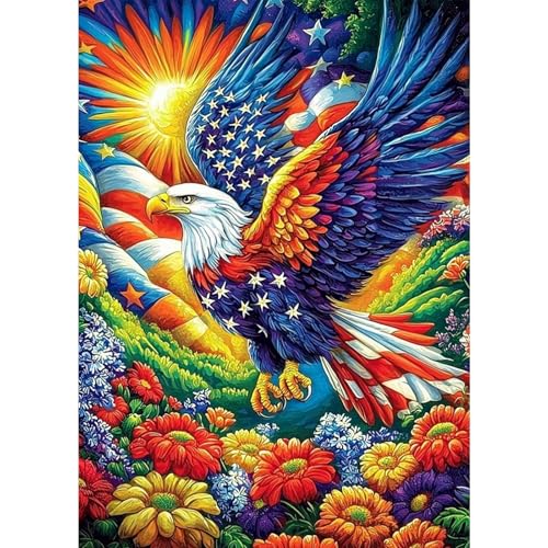 RICUVED Eagle Diamond Art Kits for Adults, Flowers Diamond Painting Kits for Beginners, 5D DIY Full Round Drill Gem Independence Day Paint by Diamonds Art and Craft Kit for Gift Home Decor 12x16 inch - color: LD090