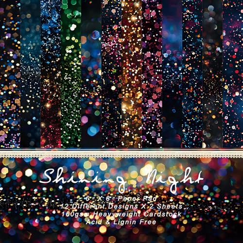 Neon Scrapbooking Paper Pad, 6 x 6 Inch Glitter Dust 160gsm Cardstock Paper, 24 Sheets Luxury Rainbow Sparkle Craft Paper for New Year Party, Holiday Cards DIY - color: 20004A - 6×6
