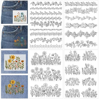 Water Soluble Stabilizer for Embroidery - Flower Stick & Stitch Embroidery Paper Wash Away, Floral Lace Frame Hand Sewing Embroider Patterns for Jean Bag T-Shirt (4 Sheets) - style: Flower013